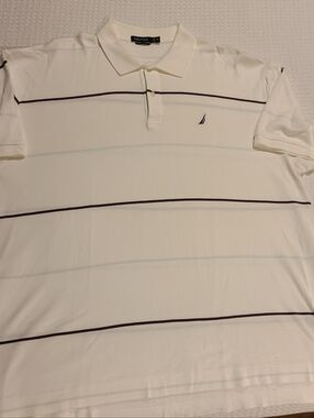 Nautica Cream Polo with Navy Horizontal Stripes